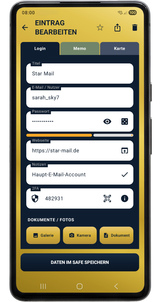 MyLocalSafe – Schermata di accesso